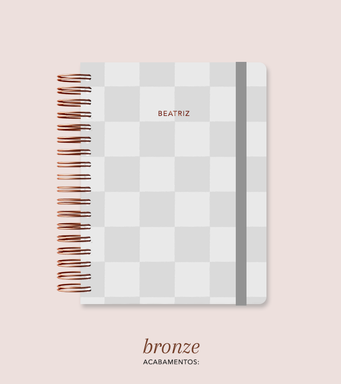 Capa + Espiral Colegial Cinza Checkered | com Bolso e Divisórias