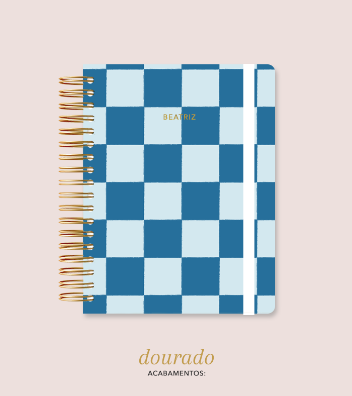 Capa + Espiral Colegial Navy Checkered | com Bolso e Divisórias