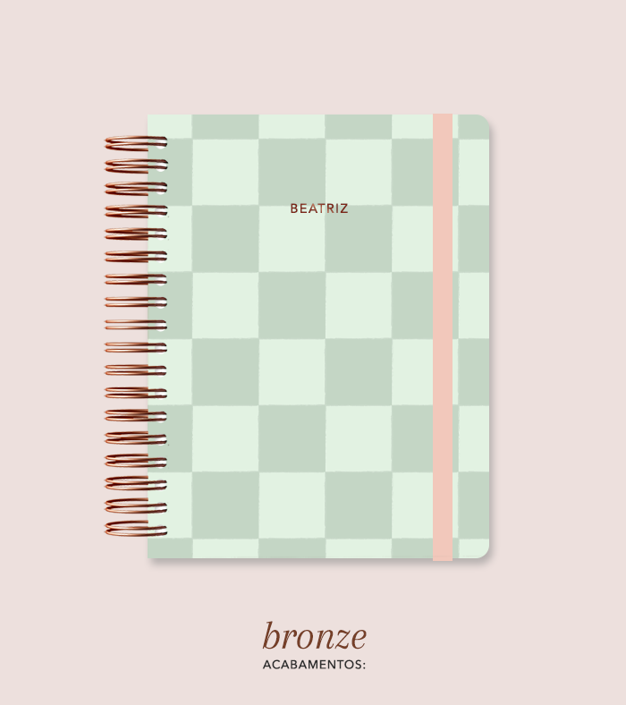 Capa + Espiral Colegial Verde Checkered | com Bolso e Divisórias