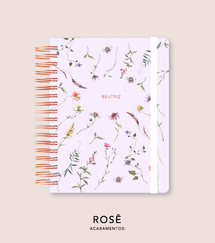 Capa + Espiral Colegial Lilás Floral | com Bolso e Divisórias