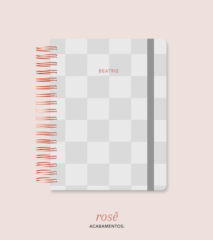 Capa + Espiral Colegial Cinza Checkered | com Bolso e Divisórias