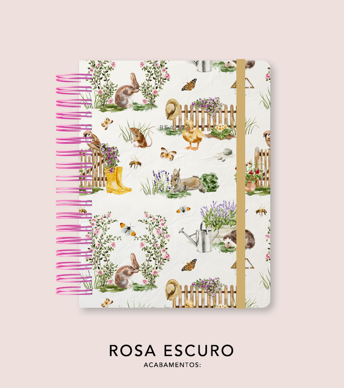 Capa + Espiral Colegial Jardim Secreto Estampa Branco | com Bolso e Divisórias