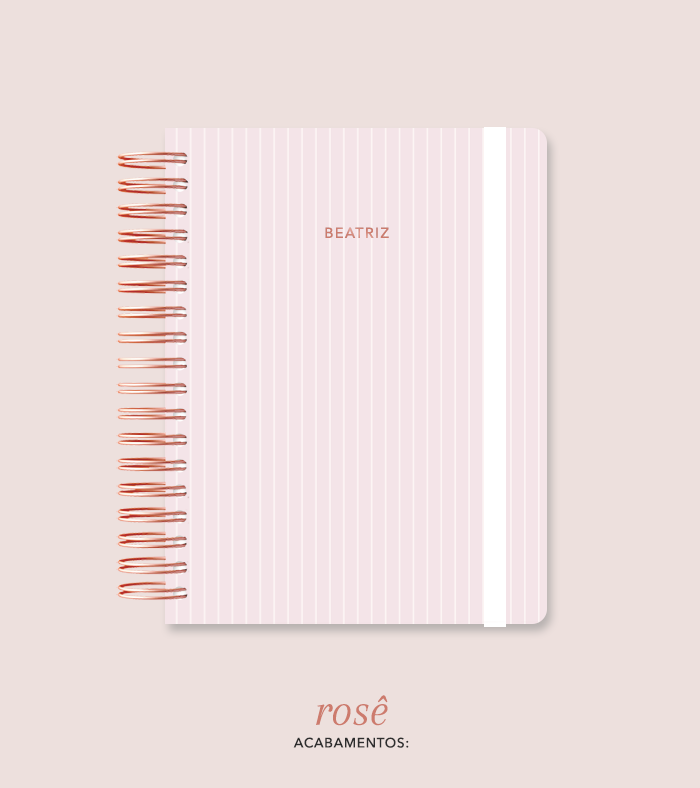 Capa + Espiral Colegial Rosa Listrado | com Bolso e Divisórias