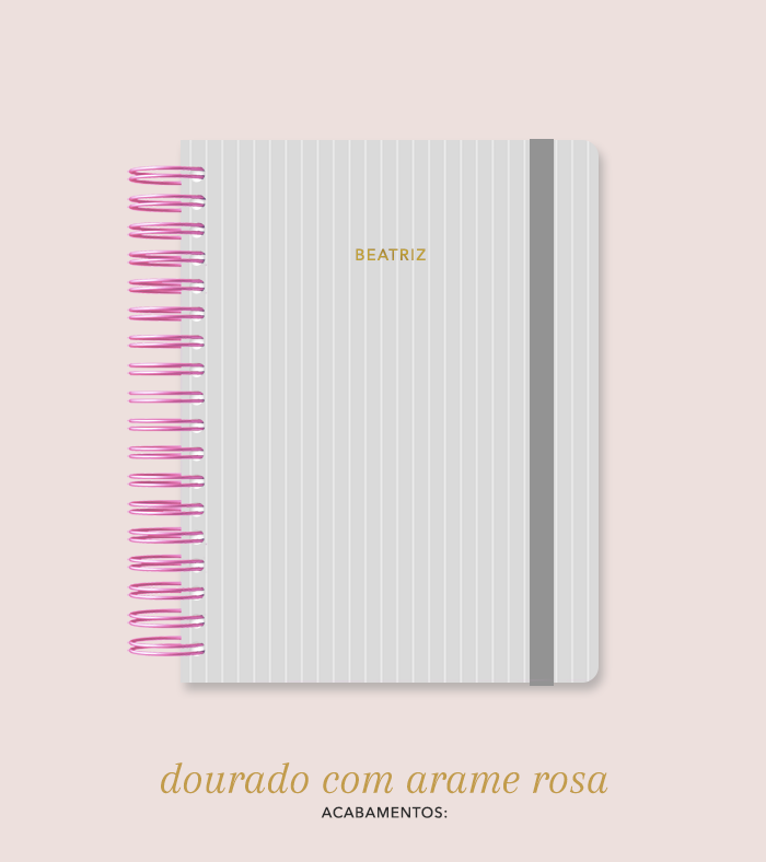 Capa + Espiral Colegial Cinza Listrado | com Bolso e Divisórias