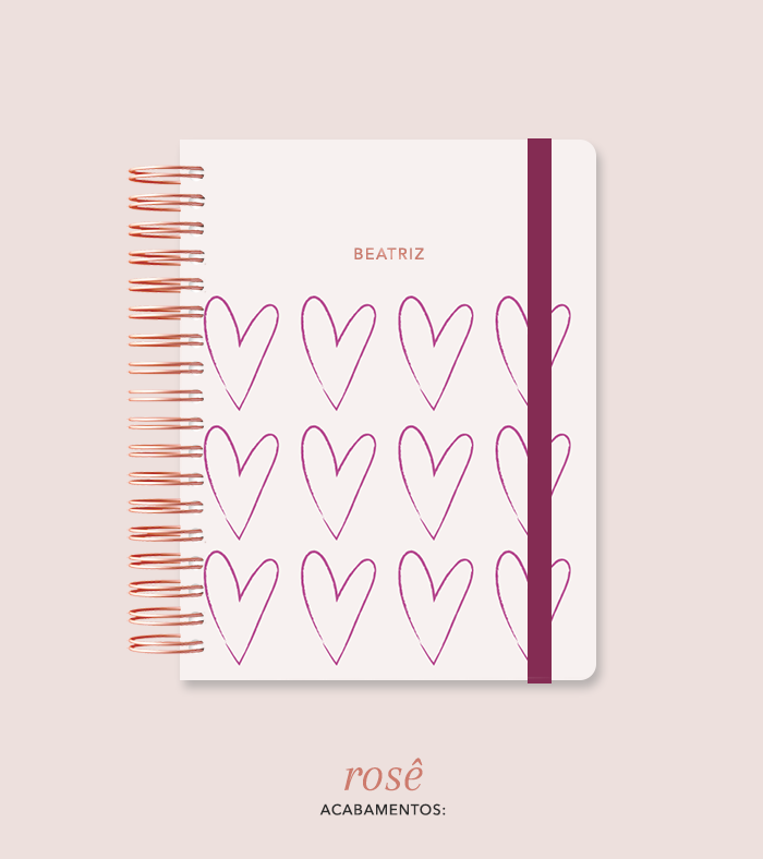 Capa + Espiral Colegial Corações 8 | com Bolso e Divisórias