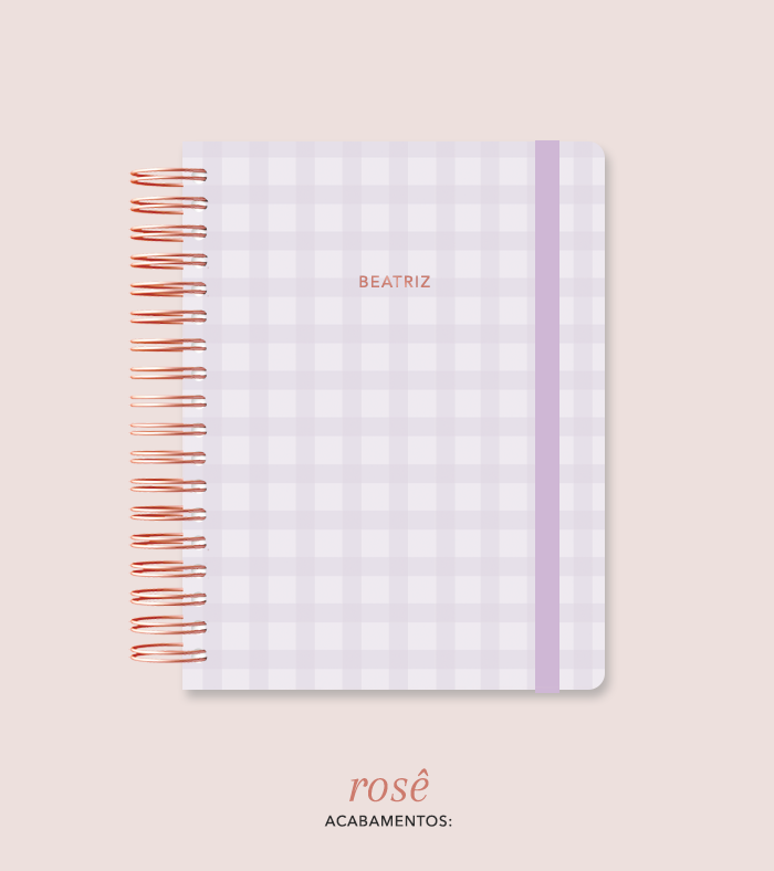 Capa + Espiral Mini Lilás Xadrez | com Bolso e Divisórias