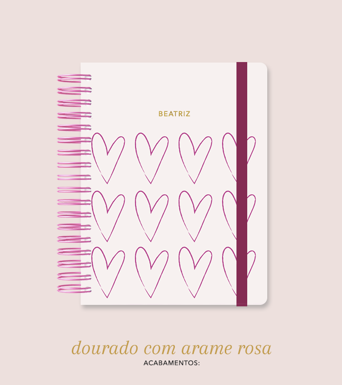 Capa + Espiral Colegial Corações 8 | com Bolso e Divisórias