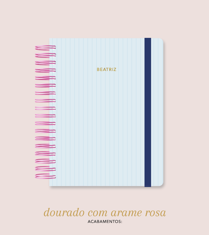 Capa + Espiral Colegial Azul Listrado | com Bolso e Divisórias