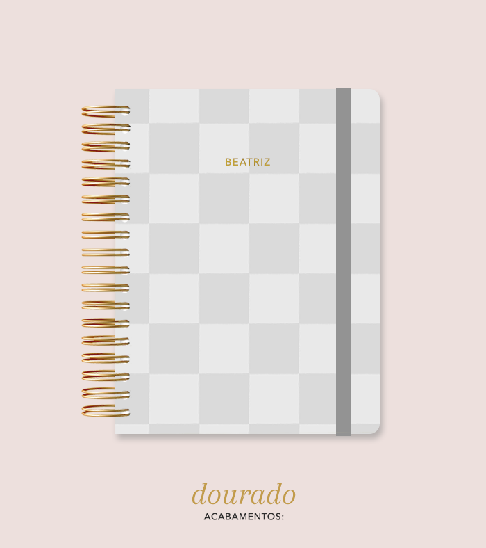 Capa + Espiral Colegial Cinza Checkered | com Bolso e Divisórias