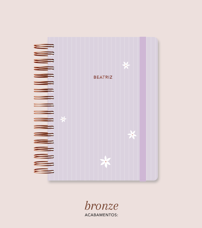 Capa + Espiral Mini Lilás Listrado | com Bolso e Divisórias