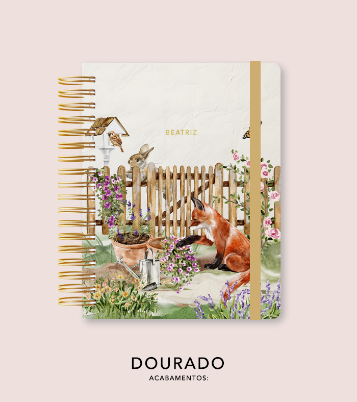 Capa + Espiral Colegial Jardim Secreto Aquarela 02 | com Bolso e Divisórias