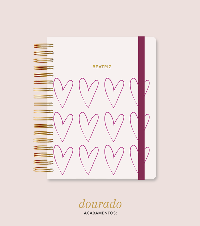 Capa + Espiral Colegial Corações 8 | com Bolso e Divisórias