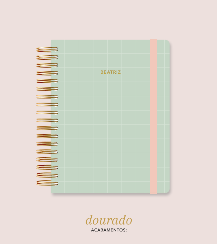 Capa + Espiral Colegial Verde Quadriculado | com Bolso e Divisórias