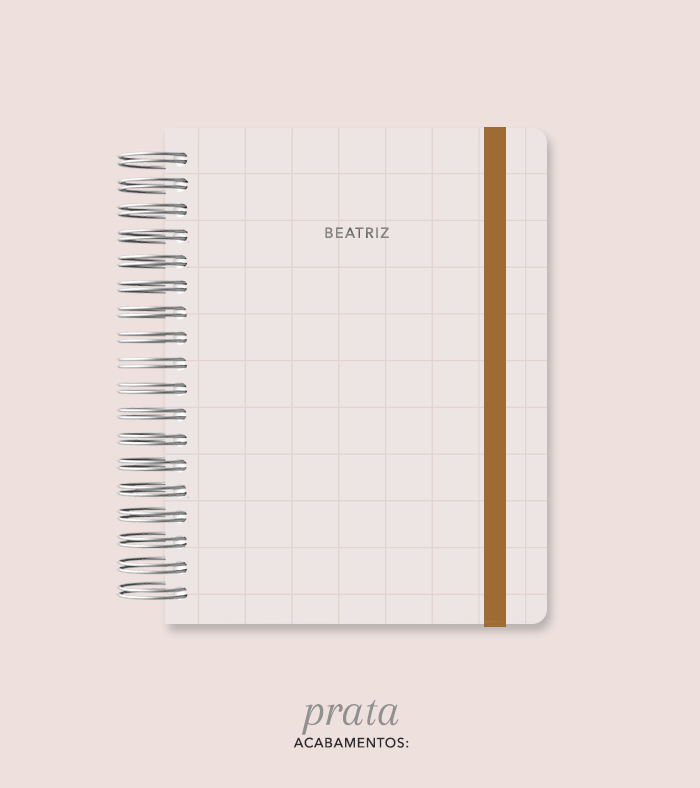 Capa + Espiral Colegial Marrom Quadriculado | com Bolso e Divisórias