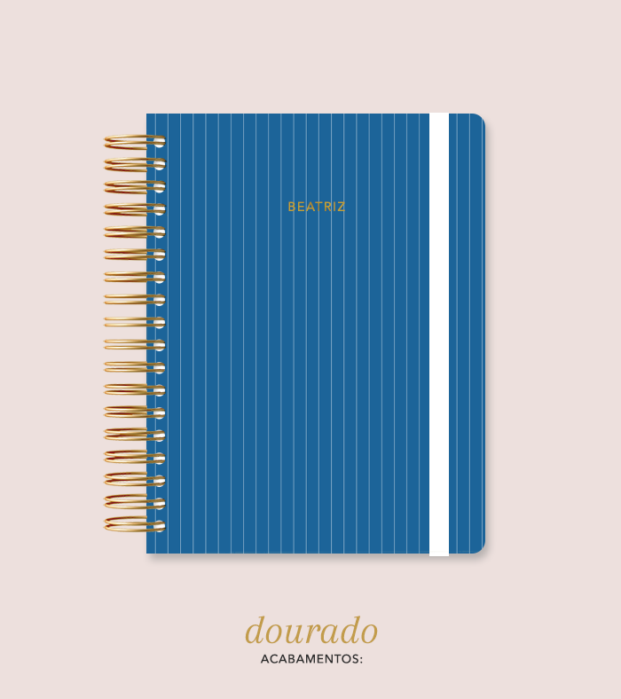 Capa + Espiral Colegial Navy Listrado | com Bolso e Divisórias