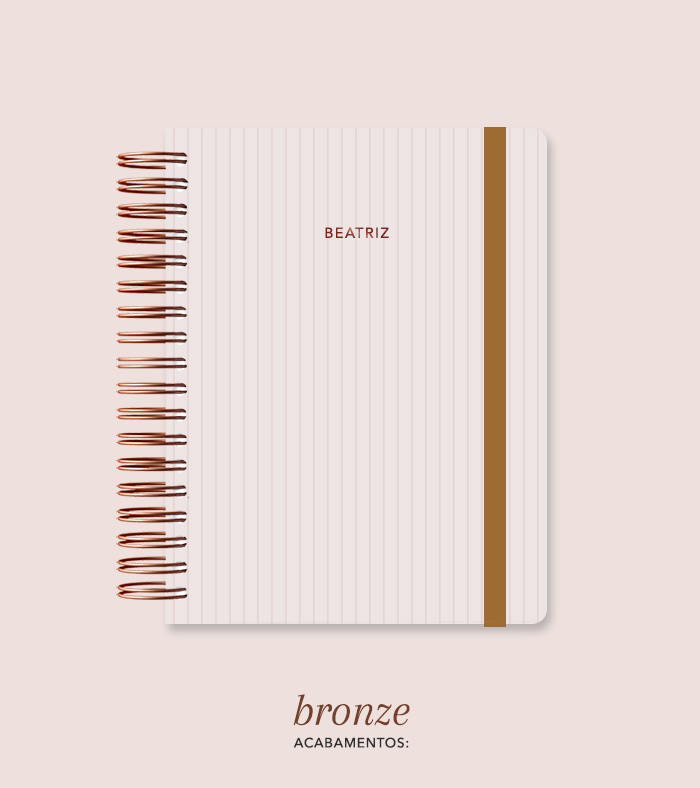 Capa + Espiral Mini Marrom Listrado | com Bolso e Divisórias