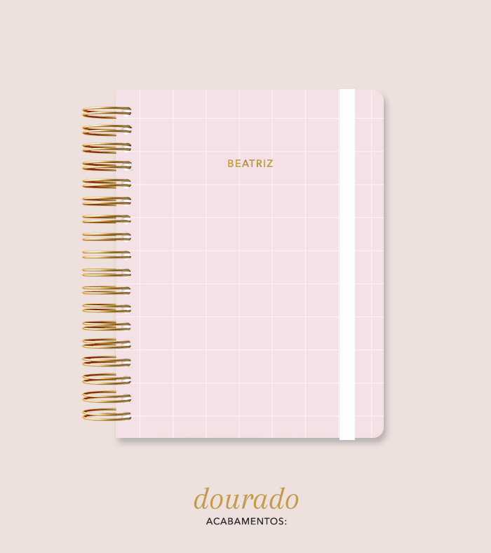 Capa + Espiral Colegial Rosa Quadriculado | com Bolso e Divisórias