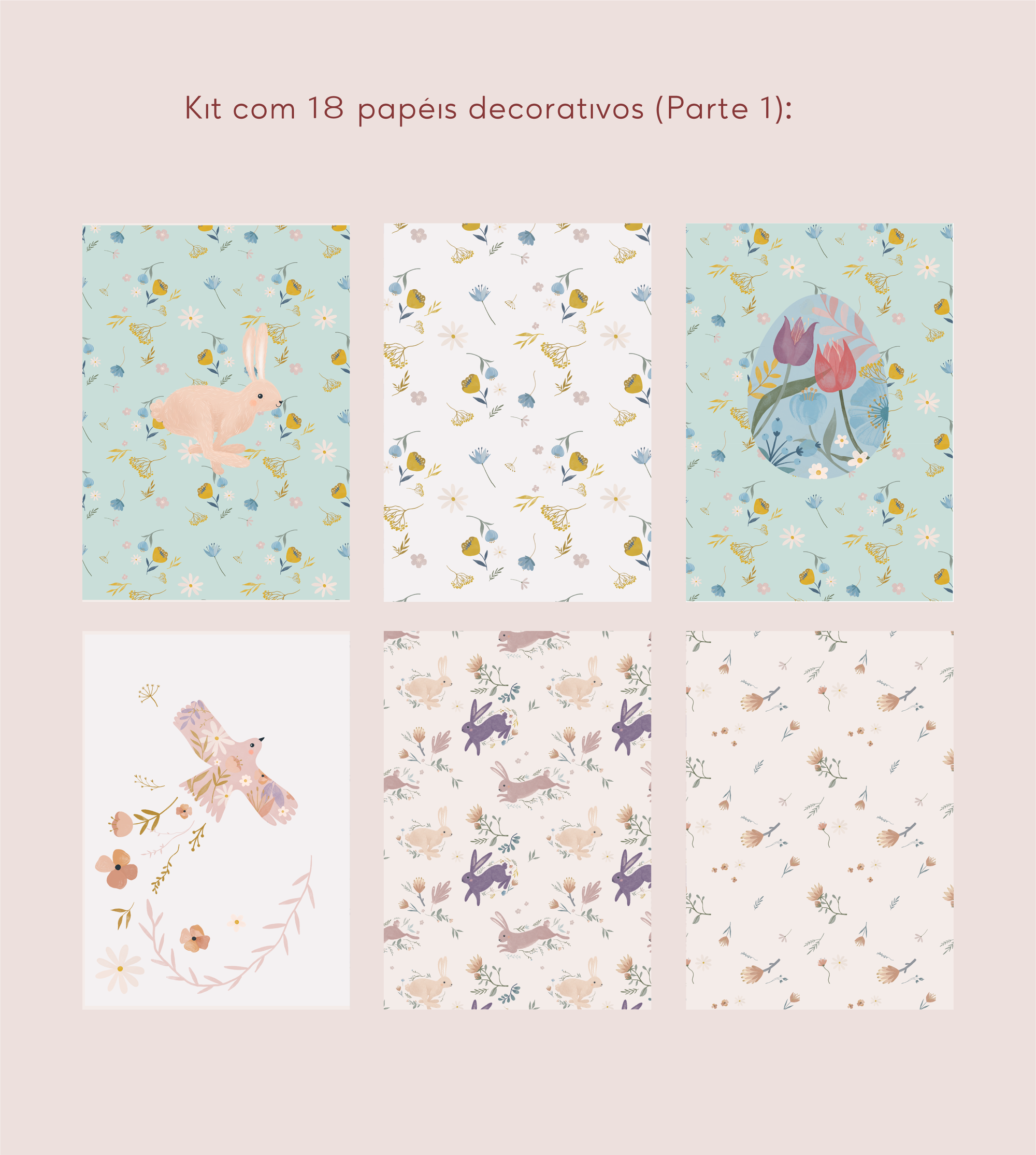 Kit 18 Papéis Decorativos - The Rabbit 2.0