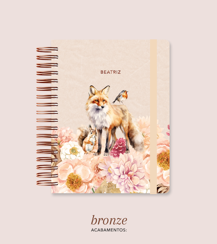 Capa + Espiral Mini Raposa | com Bolso e Divisórias