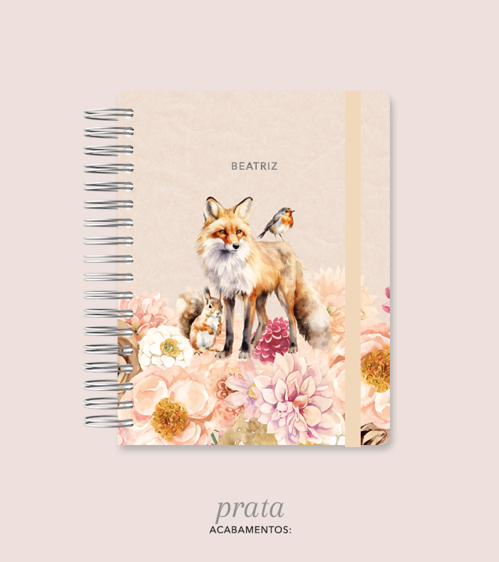 Capa + Espiral Mini Raposa | com Bolso e Divisórias