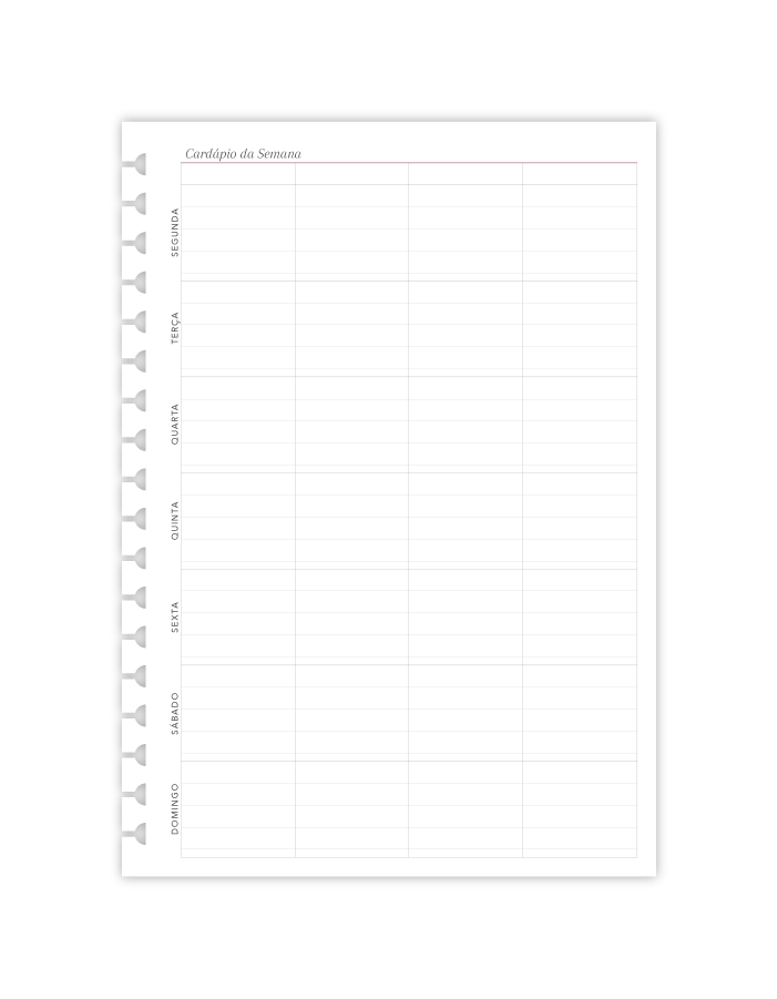 Refil Colegial - Planner de Refeições | 50 folhas 90g/m²