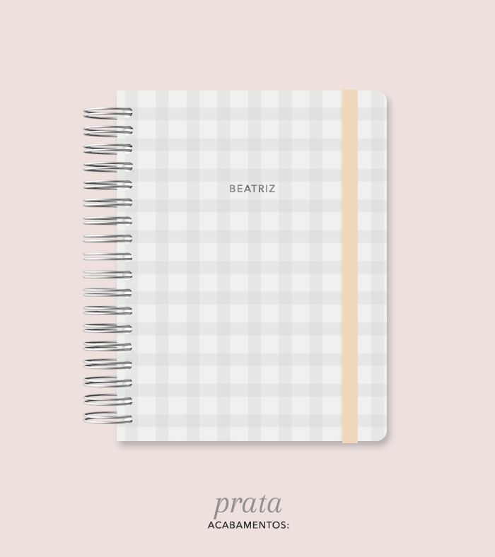 Capa + Espiral Mini Verde Xadrez | com Bolso e Divisórias