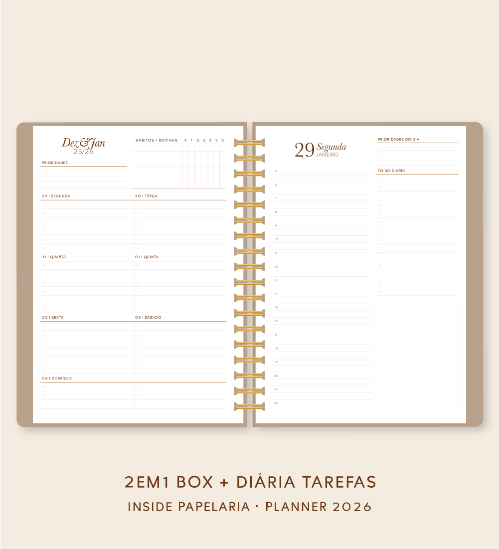 Insert Planner - Visões 2026 (somente semanas e/ou dias) - Meses Contínuos | 120g/m²