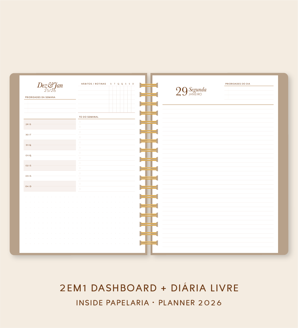 Insert Planner - Visões 2026 (somente semanas e/ou dias) - Meses Contínuos | 120g/m²