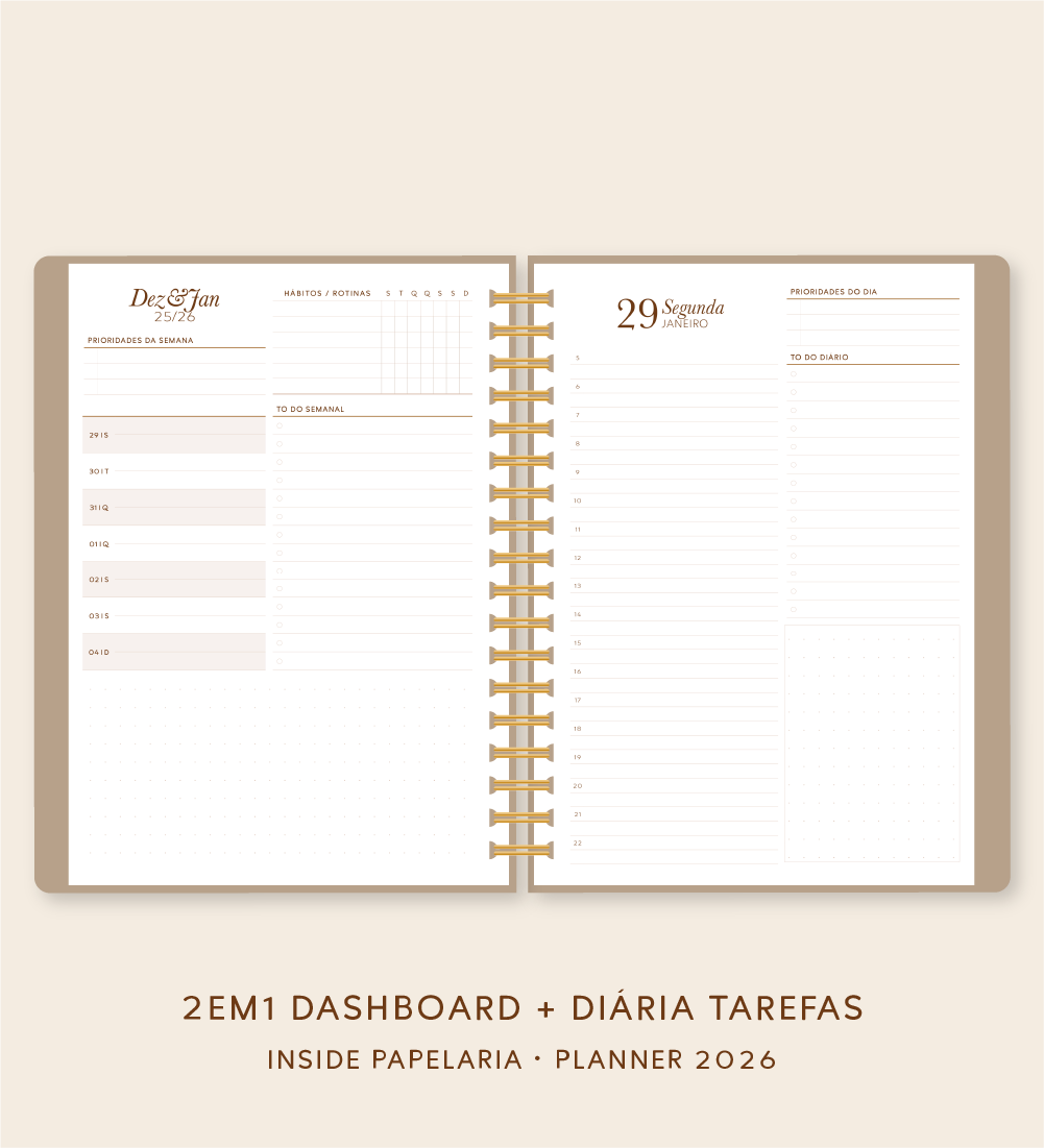 Insert Planner - Visões 2026 (somente semanas e/ou dias) - Meses Contínuos | 120g/m²
