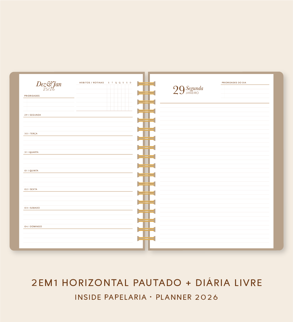 Insert Planner - Visões 2026 (somente semanas e/ou dias) - Meses Contínuos | 120g/m²
