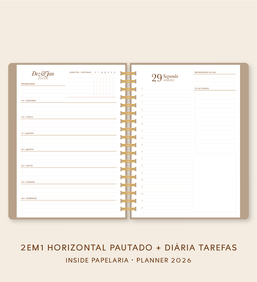 Insert Planner - Visões 2026 (somente semanas e/ou dias) - Meses Contínuos | 120g/m²