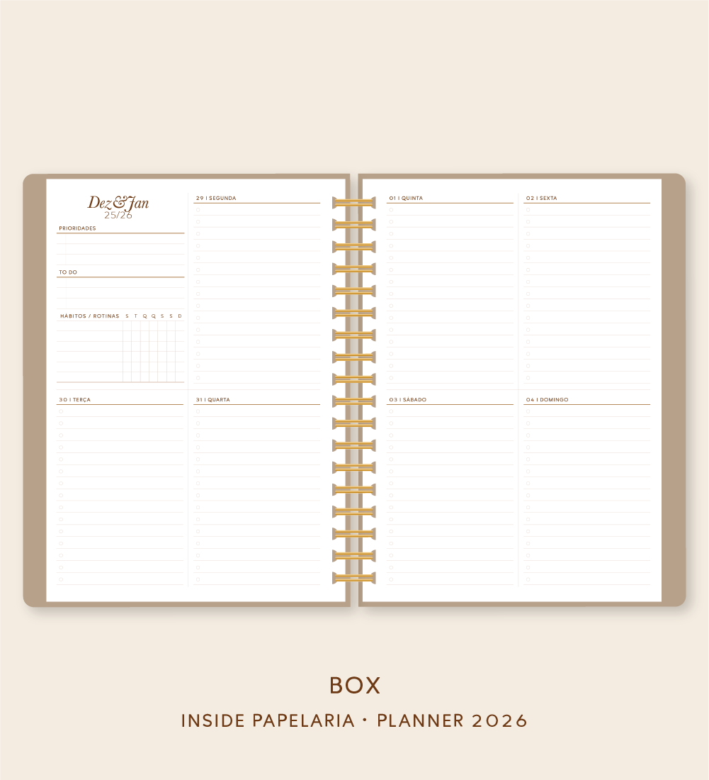 Insert Planner - Visões 2026 (somente semanas e/ou dias) - Meses Contínuos | 120g/m²