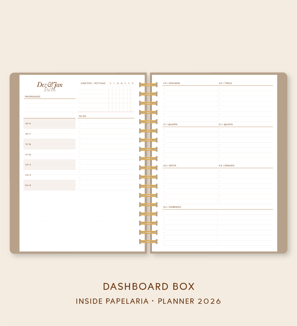 Insert Planner - Visões 2026 (somente semanas e/ou dias) - Meses Contínuos | 120g/m²