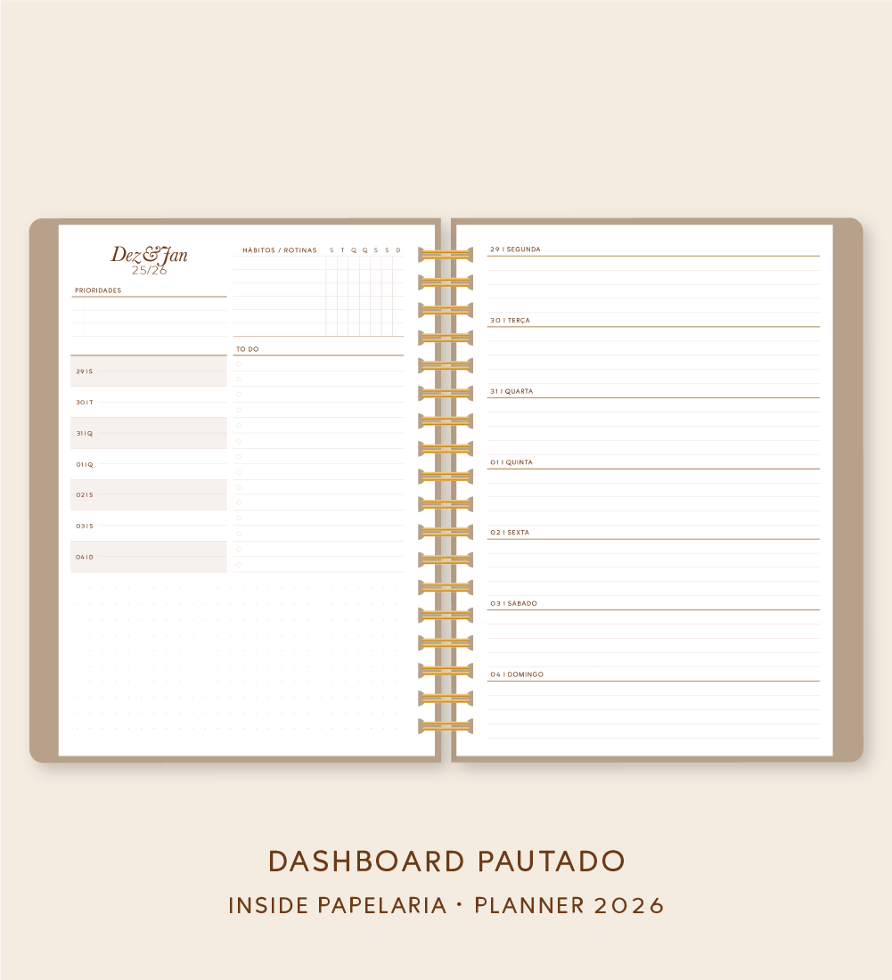 Insert Planner - Visões 2026 (somente semanas e/ou dias) - Meses Contínuos | 120g/m²