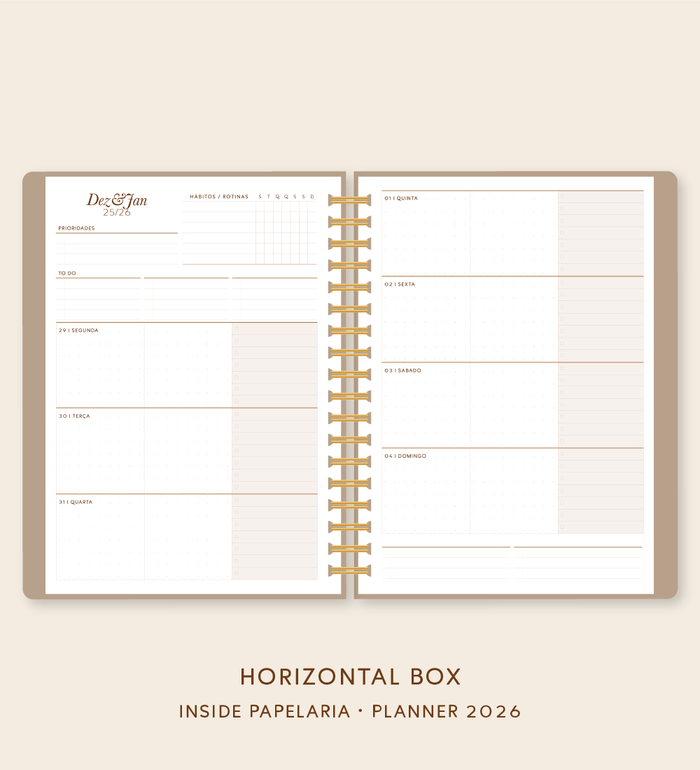 Insert Planner - Visões 2026 (somente semanas e/ou dias) - Meses Contínuos | 120g/m²