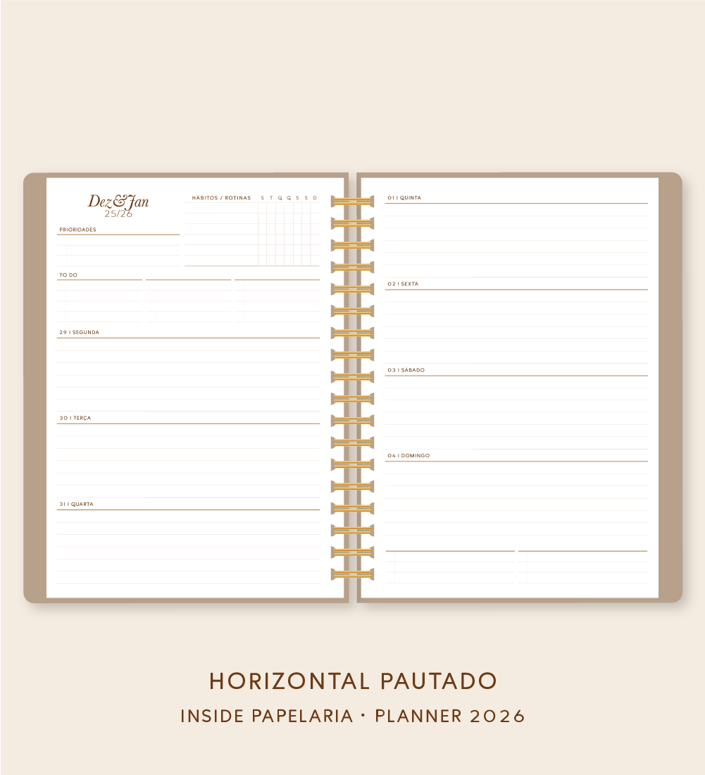Insert Planner - Visões 2026 (somente semanas e/ou dias) - Meses Contínuos | 120g/m²