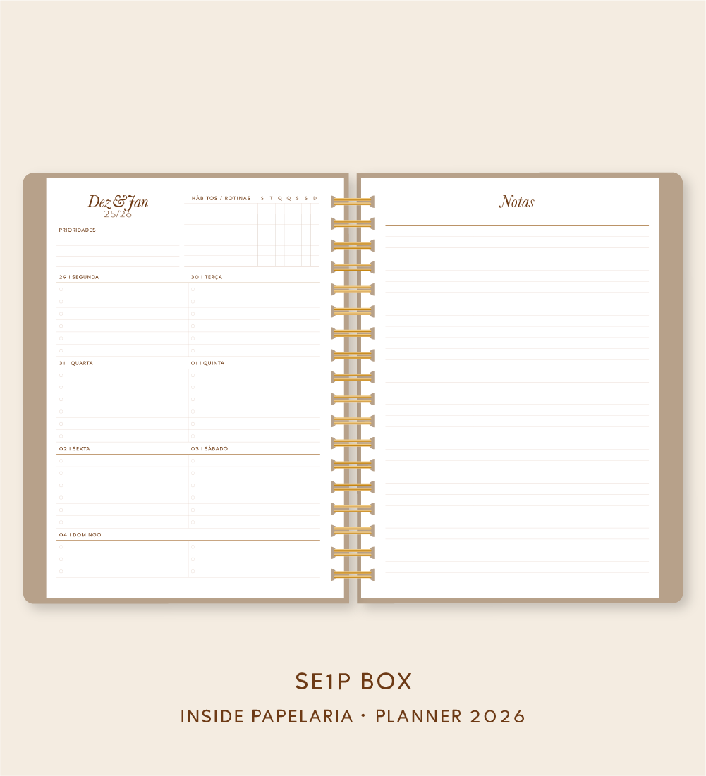 Insert Planner - Visões 2026 (somente semanas e/ou dias) - Meses Contínuos | 120g/m²