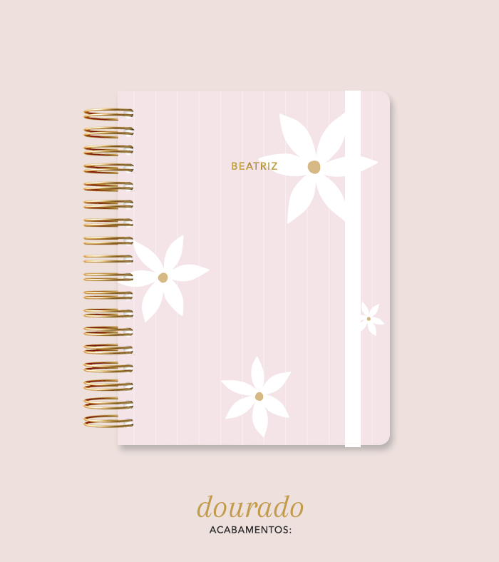 Mini Inside Rosa Listrado Flores Grandes - Caderno A5
