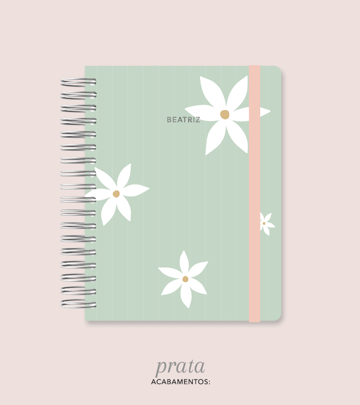 Mini Inside Verde Listrado Flores Grandes - Caderno A5